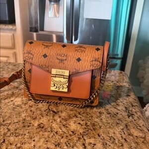 MCM Tan Crossbody Bag with Gold Accents